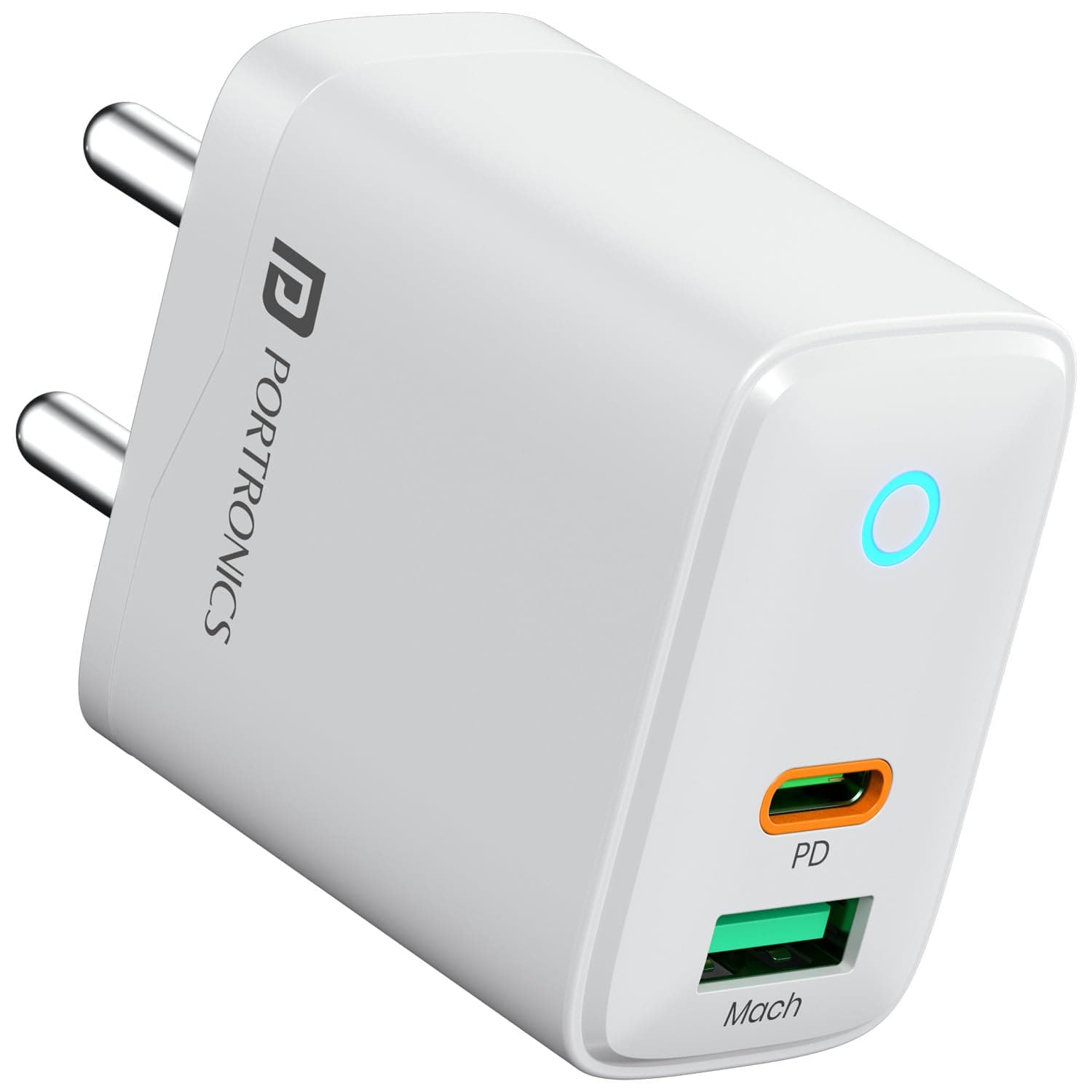 Portronics 35W Adapto 35B Dual Port Fast Charging Adaptor with Type C PD Port & USB-A Port, LED Indicator, PPS Technology, 18W USB Output, Supports iP...