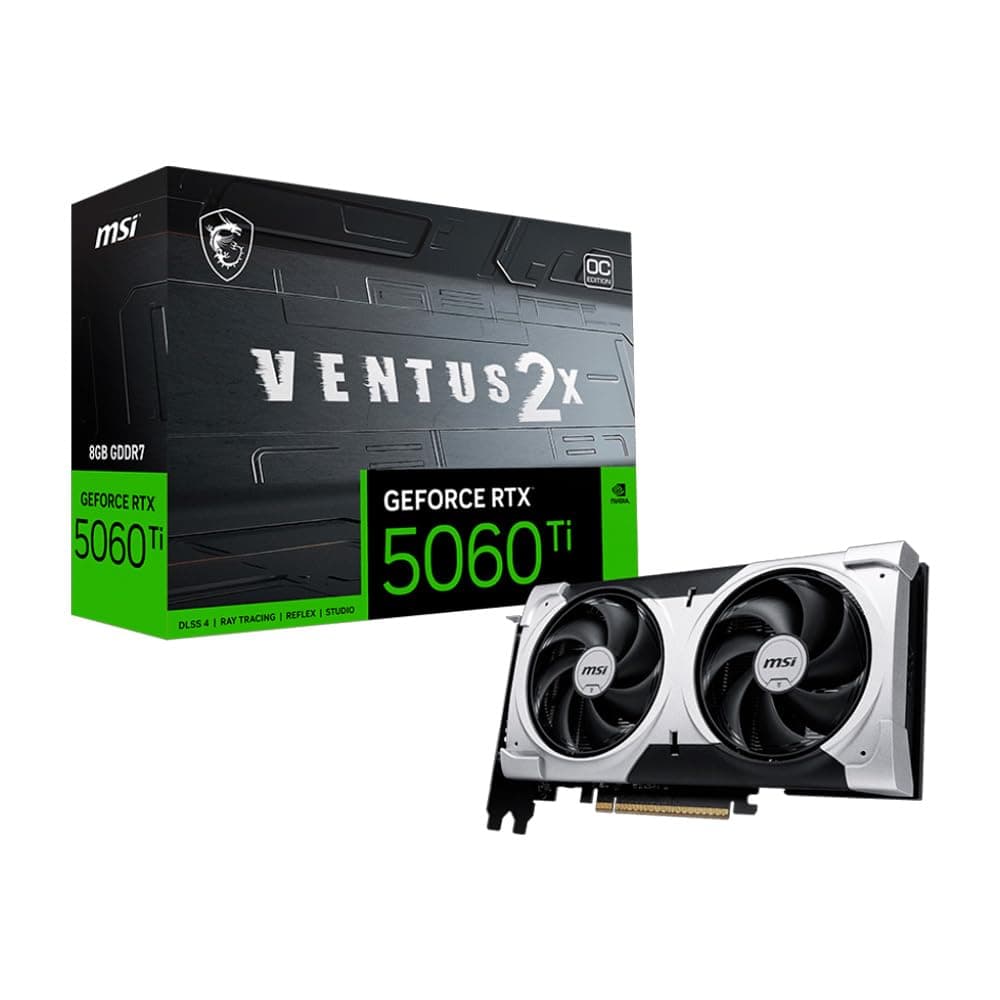 MSI GeForce RTX 5060 Ti 8G Shadow 2X OC Plus Graphic Card - NVIDIA GeForce RTX 5060 Ti GPU, 8GB GDDR7 128-bit Memory, 28 Gbps, PCI Express Gen 5 x16 I...