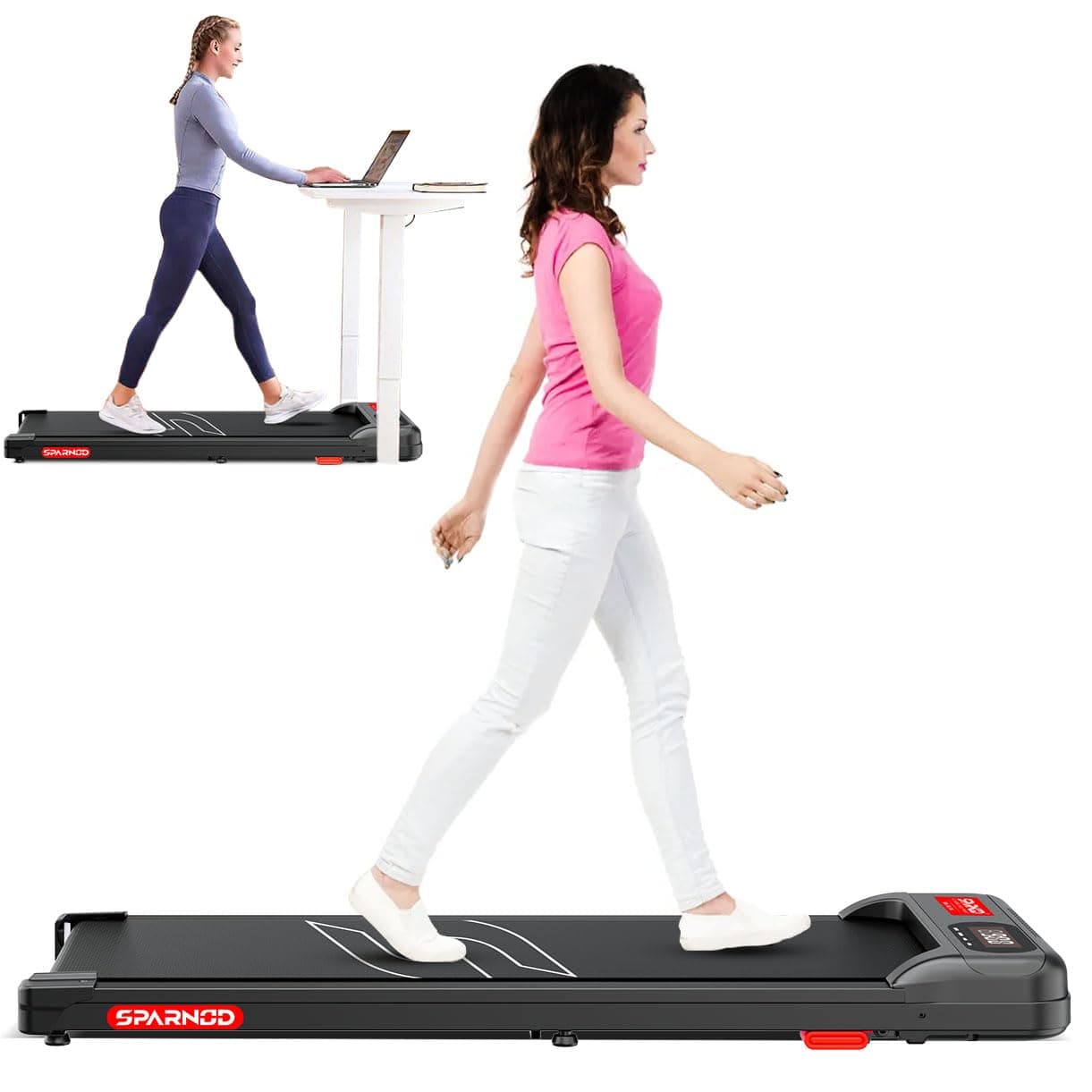 Sparnod Fitness STH-3002 Home Use Walking Pad & Treadmill | Compact, Ultra-Slim, Ready to Use | Shock Absorption | LED Display | Manual Incline | 100 ...
