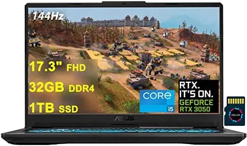 ASUS TUF Gaming F17 Premium Laptop I 17.3" FHD 144Hz IPS I 11th Gen Intel 6-Core i5-11260H (>i7-8850H) I 32GB DDR4 1TB SSD I GeForce RTX 3050 4GB I Backlit USB-C HDMI WiFi6 Win10 + 32GB MicroSD Card