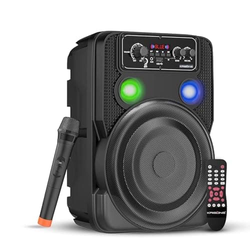 Krisons Ultima Party Speaker with RGB Lights, Trolley Bluetooth Speaker, 8-inch Woofer, Free Wireless Mic, 4 Hours Playback, RGB Lights, USB Input, TF Card, Aux Input