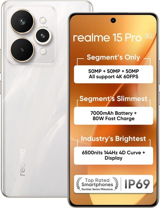 realme 15 Pro 5G (Flowing Silver, 8GB RAM, 256GB Storage) | Snapdragon 7 Gen 4 | 6.8" 144Hz OLED Display | Triple 50MP Cameras | 7000mAh Battery | 80W...