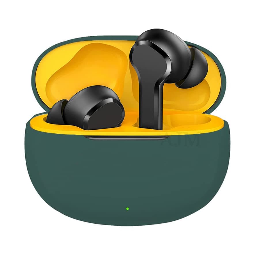 AJM 360 Protection Shockproof Design Soft Rubberised Case with Keychain for Realme Techlife Buds T100 (Dark Green)