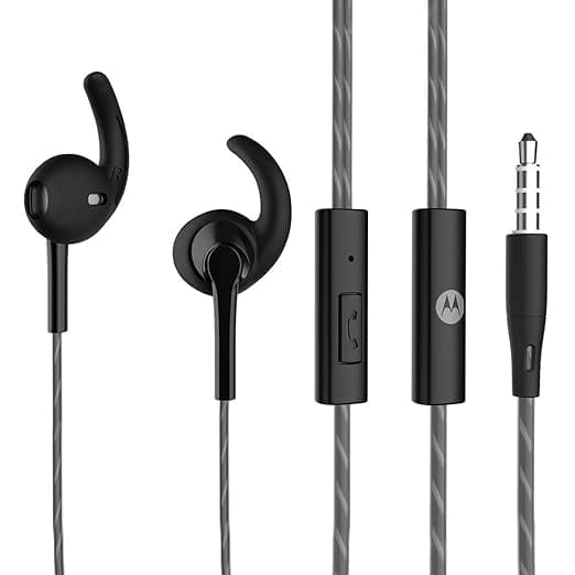 Motorola Pace 130 in-Ear Headphones with Mic, Ear Hooks & Alexa Built-in(Black) In-Ear