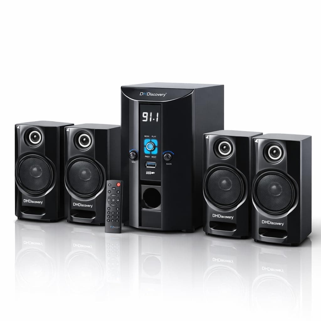 DH Discovery 6600W 150 W Bluetooth Home Theatre Speaker (FM, USB, AUX, LCD Display, Remote Control, RGB Light) (Black, 4.1 Channel) 1 Year Warranty