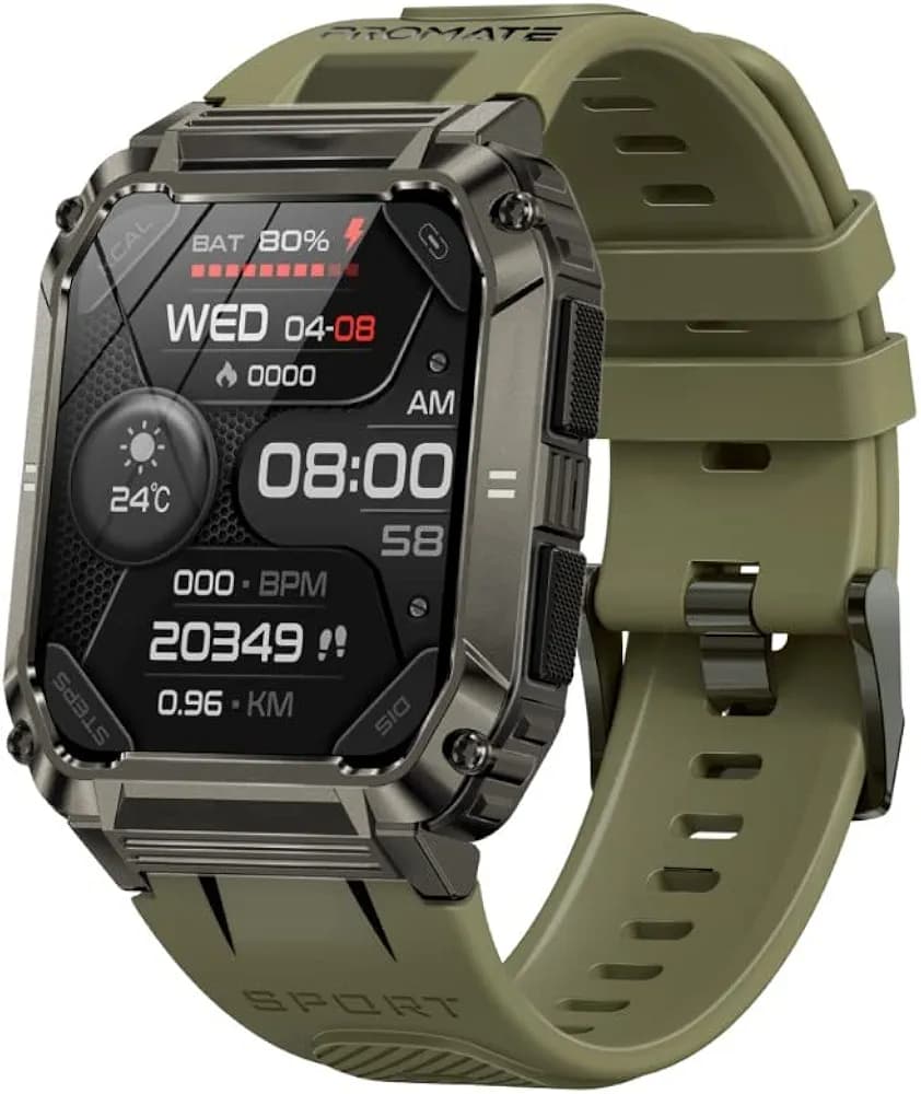 Promate Xwatch-S19 Outdoor Rugged Smart Watch, 1.95” TFT Display with BT Calling, 10 Days Battery Life, 100+ Sport Modes, IP67 Waterproof, Advance Health & Activity Tracking, 100+ Watch Faces (Green)