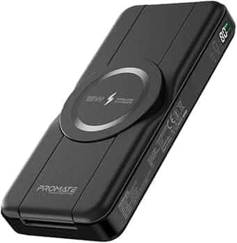 Promate PowerPack Fold 5 in 1 Magsafe Power Bank, 10000mah 15W Foldable Wireless Powerbank - iPhone 15/15+/15 Pro/15 Pro Max, 14/14+/14 Pro/Max, Apple...