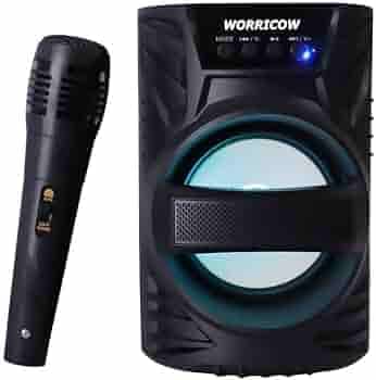 WORRICOW Portable Wireless Bluetooth Speaker 5.0, Wired mic with HD and Rich Bass, DJ Light Carry Handle-Travel Surround Sound Speaker, USB/AUX/TF/SD Card Supported