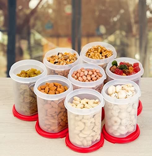 Tupperware. Tupperware Mm Round 2 Containers - 440 Ml Capacity - Set Of 8 Pc - Red Seal(Plastic)