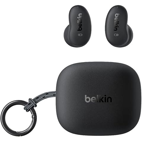 Belkin SoundForm Anywhere Ultra-Compact True Wireless Earbuds | Semi in-ear earbuds, IPX4 water resistant, key ring carry case, ENC mic, multipoint, commute, travel, gym
