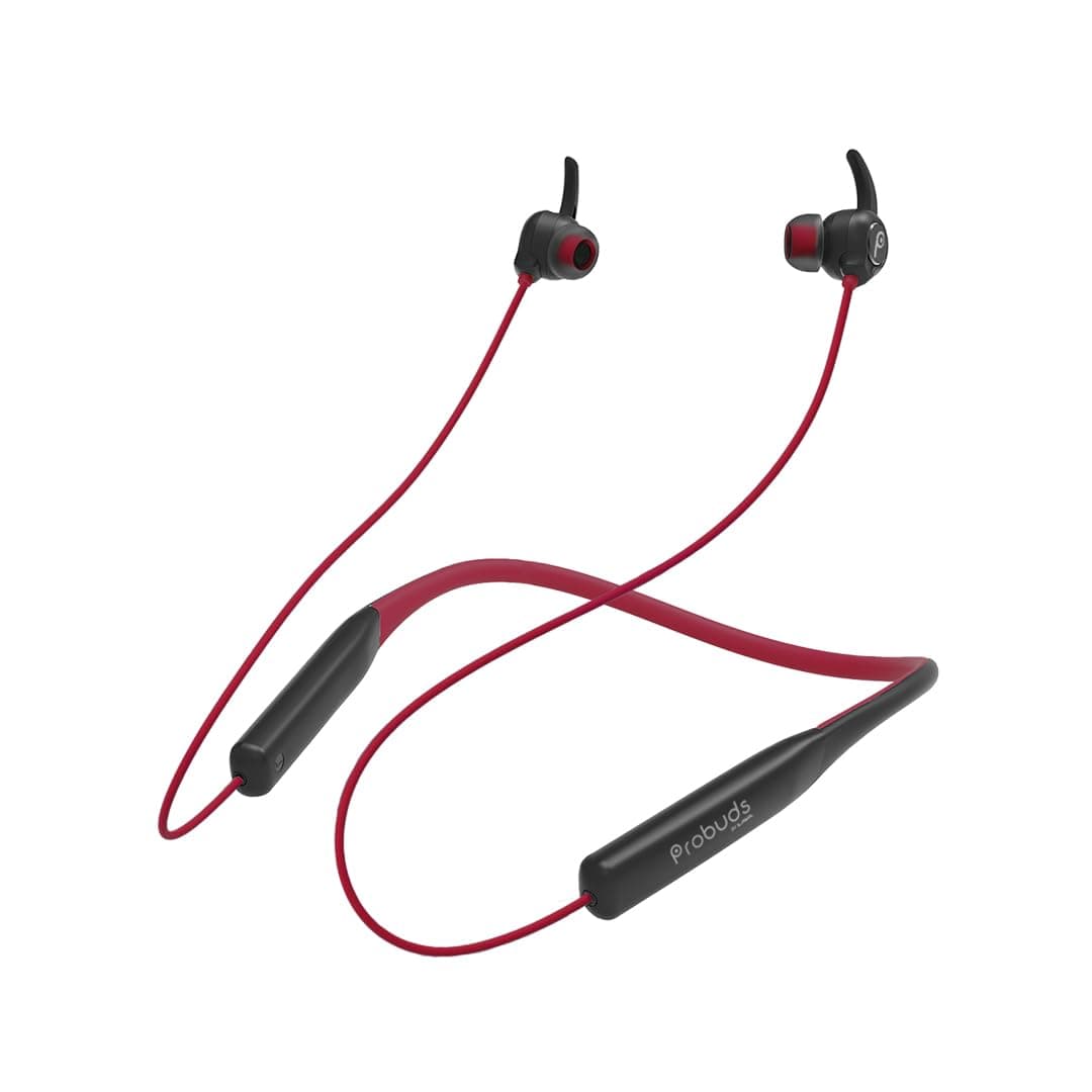 Probuds Wave 921 (Red) Dual-Tone Noise Cancellation Bluetooth Neckband with 50ms Low Latency Gaming, 10mm Drivers, Bass Boost, ENC Calls, 40Hrs Playtime, Fast Charging, IPX6, Dash Switch, Dual Pairing