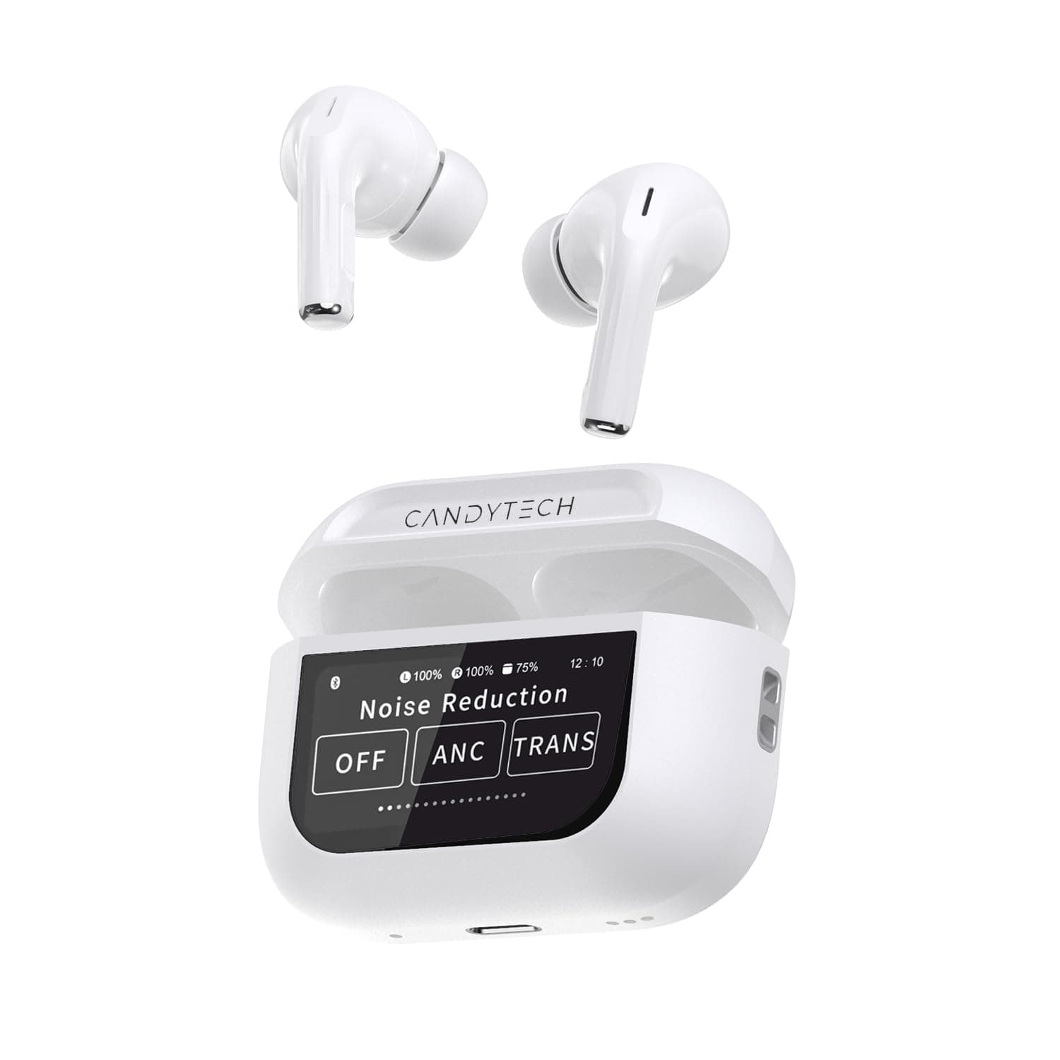 Candytech AirSpace Screen TWS, ANC (32dB), Smart Touch Display True Wireless Buds, Type-C Fast Charging, Bv5.4, Find My Earbuds, 4 Mics ENC for Clear ...