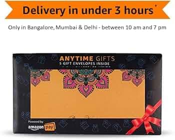 Amazon Pay 3 Hour Delivery - Anytime Gifts - Yellow Envelope - Set of 5 (Zero value Gift cards)