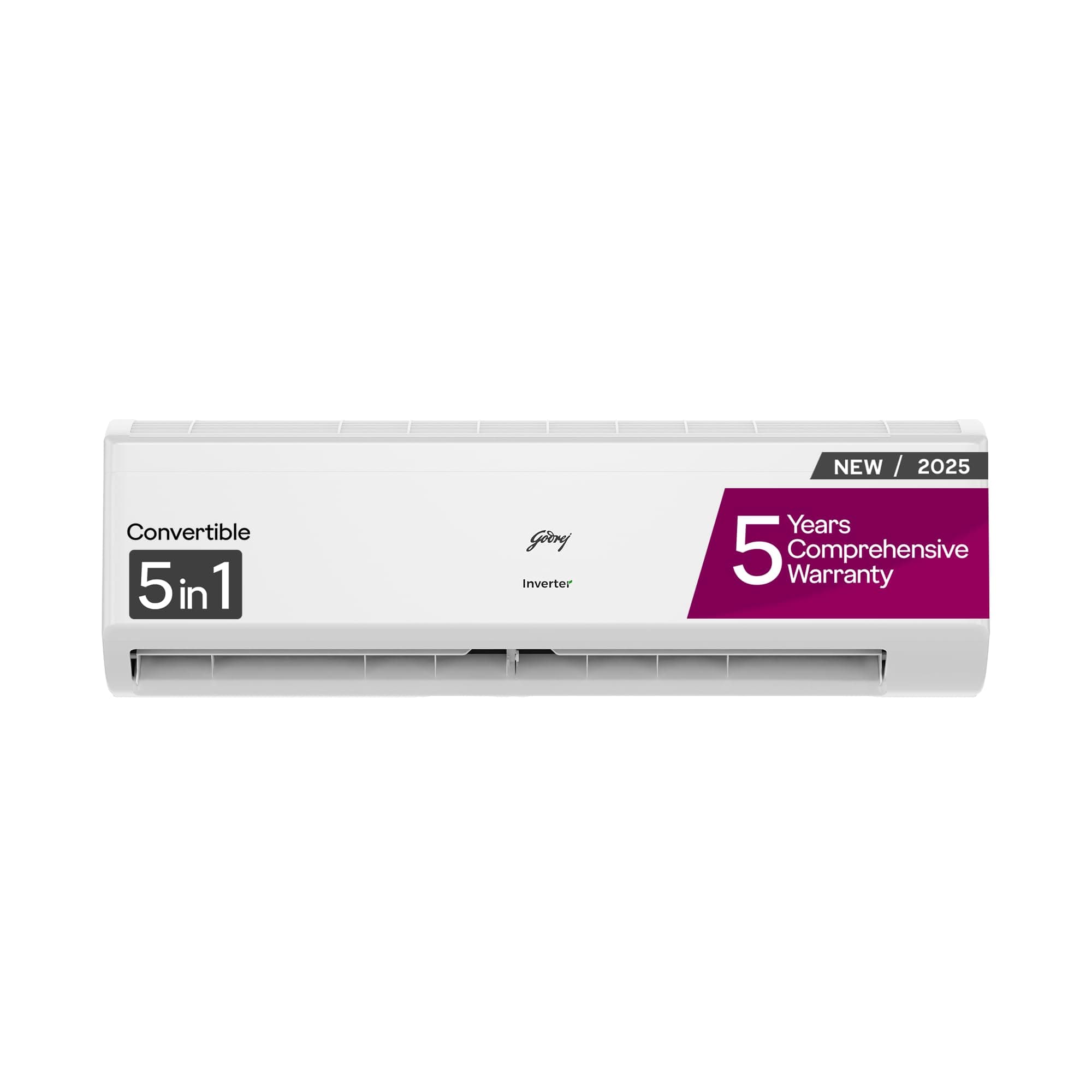 Godrej 2 Ton 3 Star, 5-In-1 Convertible Cooling, Inverter Split AC (Copper, I-Sense Technology, 2024 Model, AC 2T EI 24IINV3R32 WWR, White)