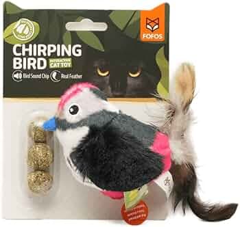BarkButler x Fofos Black Bird Cat Toy, Black|3 US Grade Organic Catnip Balls|Motion Activated Bird Sounds|Real Feathers&Super Soft Fabrics|for Kittens...