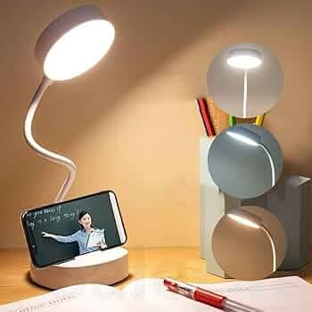 One94Store Desk Lamp Touch Sensor On/Off Study Lamp USB Rechargeable 3 Level Brightness 360 Adjustable Arms Phone Holder LED Night Light Perfect for H...
