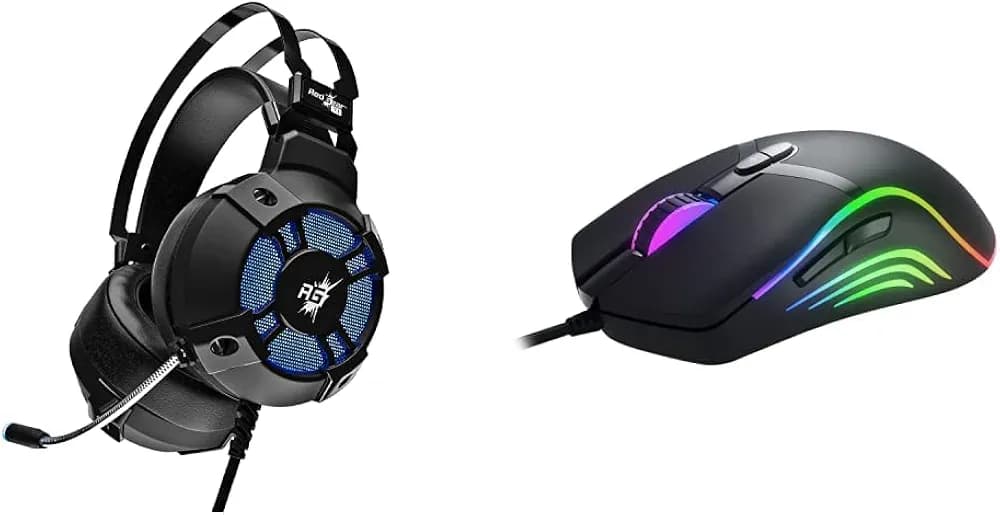 Redgear Cosmo 7,1 USB Gaming Wired Over Ear Headphones with Mic & F-15 Wired Optical Gaming Mouse with Running RGB LEDs, 5 Million Durable Click Switches and Upto 6400 dpi
