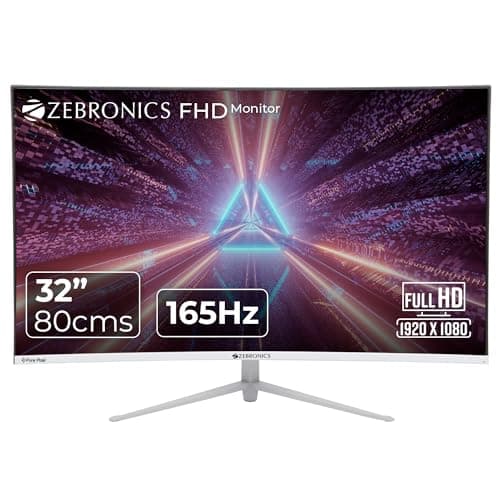 Zebronics ZEB-AC32FHD Curved Slim Gaming LED Monitor with 80cm (32”) Wide Screen, Full HD 1920x1080, 165Hz Refresh Rate, Display Port, HDMI, 300cd/m² Bright, USB, Built in Speaker and Wall mountable