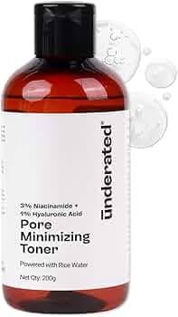 Underated Niacinamide 3% + Hyaluronic Acid 1% Pore Minimizing Toner | Hydrating & Pore Refining | With Rice Water Extract | For All Skin Types | 200g