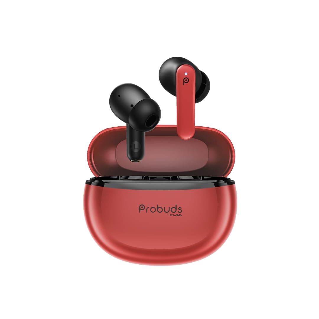 Probuds Aria 911 (Red) Dual-Tone Noise Cancellation Wireless Earbuds, Bluetooth TWS in Ear with 35ms Low Latency Gaming, 10mm Drivers, ENC Calls, 35Hr...