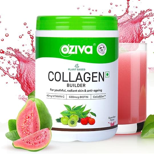 OZiva Vegan Collagen (Guava Glow) with Biotin & Vitamin C For Brighter & Youthful Skin | Collagen Supplement For Women & Men | Plant Based Collagen Po...