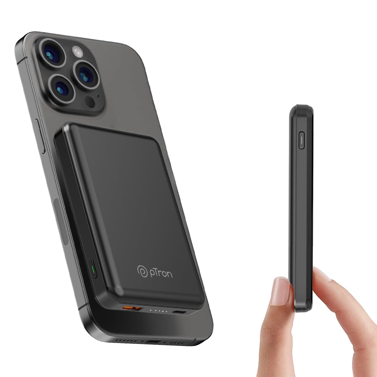 pTron Dynamo Flash 10000mAh Slim Magnetic Power Bank, 22.5W USB Fast Charging, 15W Wireless Charging, 20W PD/Type C Fast Charging, 3 Outputs, USB Type...