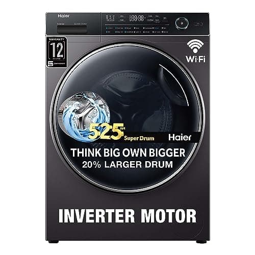 Haier 8 Kg 5 Star Inverter Direct Motion Motor Fully Automatic Front Load Washing Machine (2023 Model, HW80-IM1479CS8U1, 525 Super Drum, Puri Steam,Dark Jade Silver)