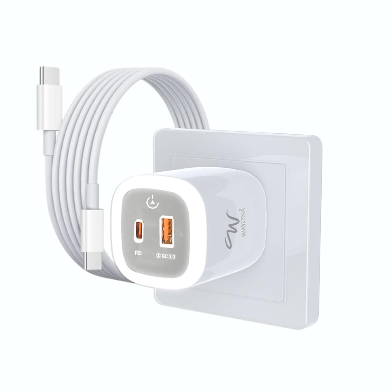 25W Fast Charger | USB C PD Wall Adapter + QC 3.0 USB A | Adjustable Night Light with Dual Port Charging | Compatible with iPhone 17,16/15/14/13, Sams...