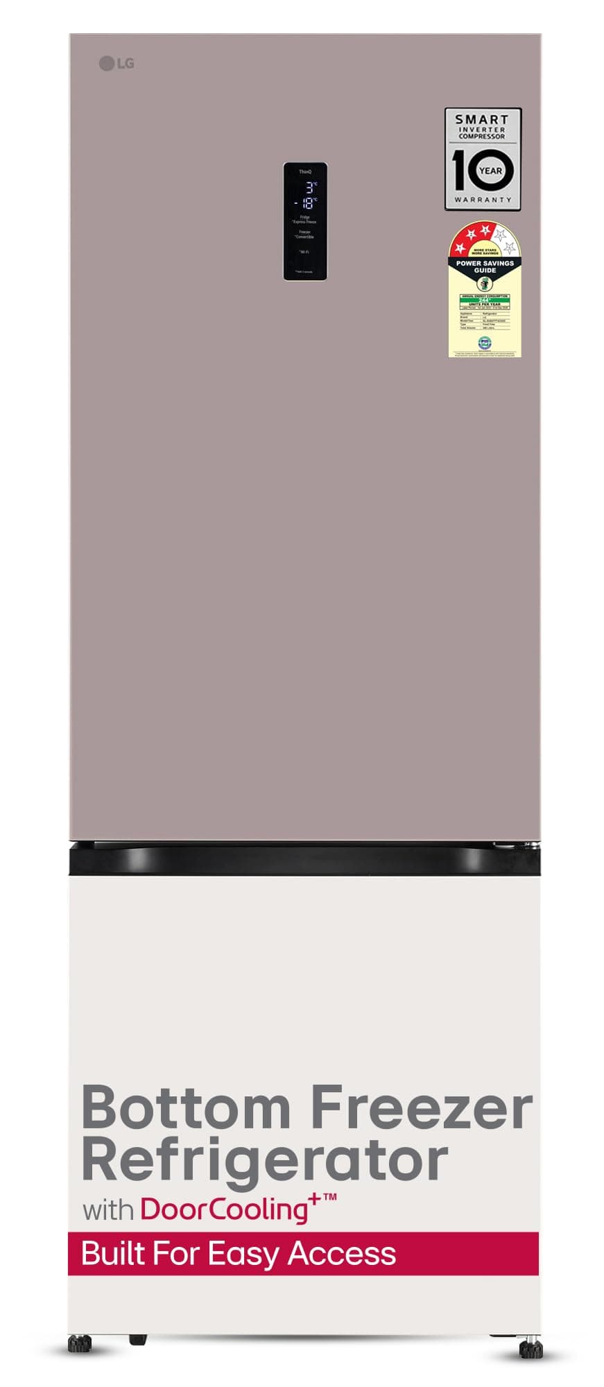 LG 340 L,3 Star,Frost Free,Double Door,Smart Inverter Compressor,Bottom Freezer Refrigerator with DoorCooling+, AI ThinQ,Wi-Fi Convertible (GL-B382FPTX,Pink Tango, Express Freeze,Full Wine Rack)