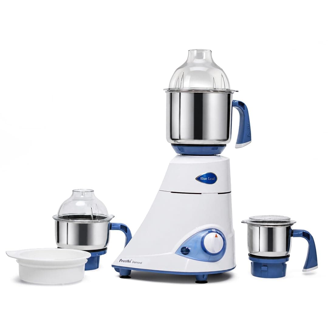 Preethi Blue Leaf Diamond MG-214 mixer grinder 750 watt (Blue/White), 3 jars & Flexi Lid, FBT motor with 2yr Guarantee & Life