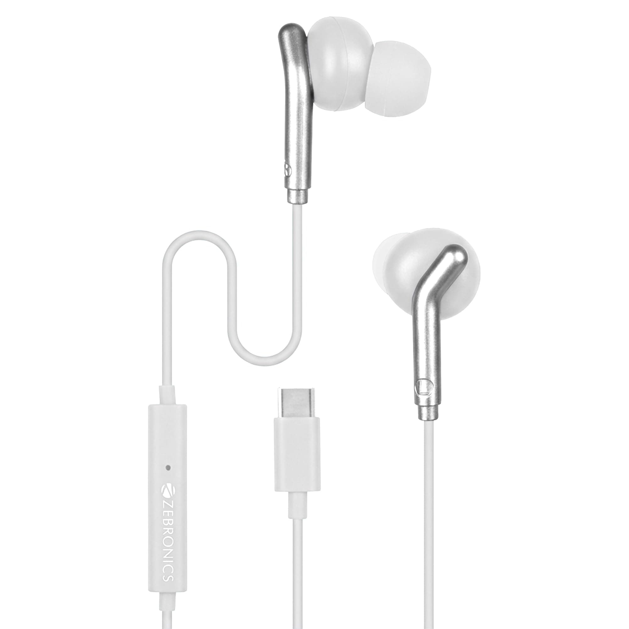 Zebronics Type-C Wired Earphones, in-Line MIC, Deep Bass, 1.2m Cable, 10mm Neodymium Driver, Light Weight, in-Ear Design, Compatible with Mobile, Tabl...