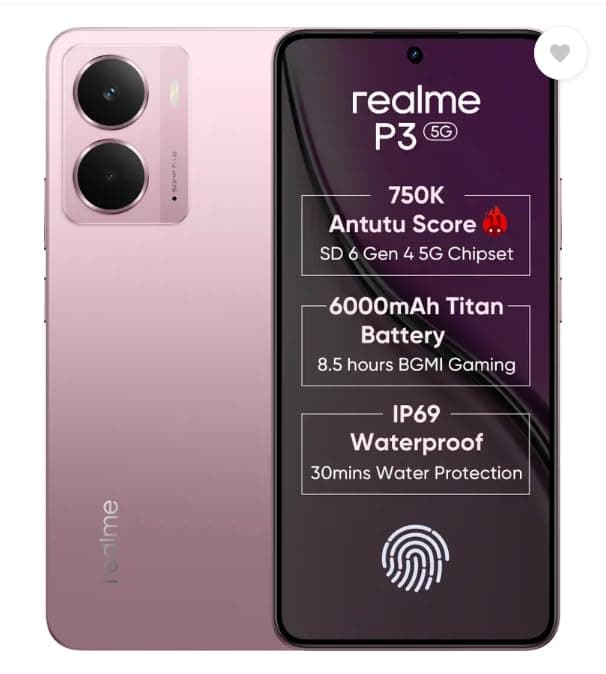 realme P3 5G with 6.67 FHD+ 120Hz AMOLED Display (8 GB RAM, 128 GB ROM) Nebula Pink