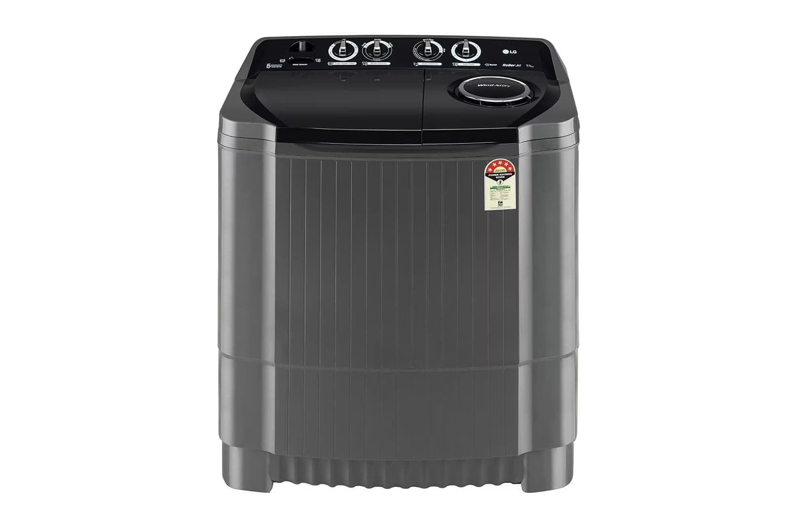 LG 9.5Kg 5 Star Semi Automatic Top Load Washing Machine,(Roller Jet Pulsator + Soak, Rat Away, Middle Black,P9555SKAZ)