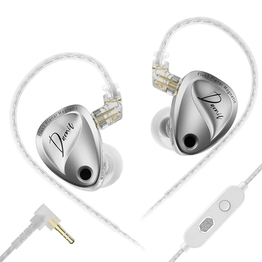 KZ Duonic Hybrid Planar Magnetic in-Ear Monitor with Mic, 3X Flux3 8mm Planar + 8mm Super-Linear Dynamic Driver, No Switches Standard Version, Silver ...