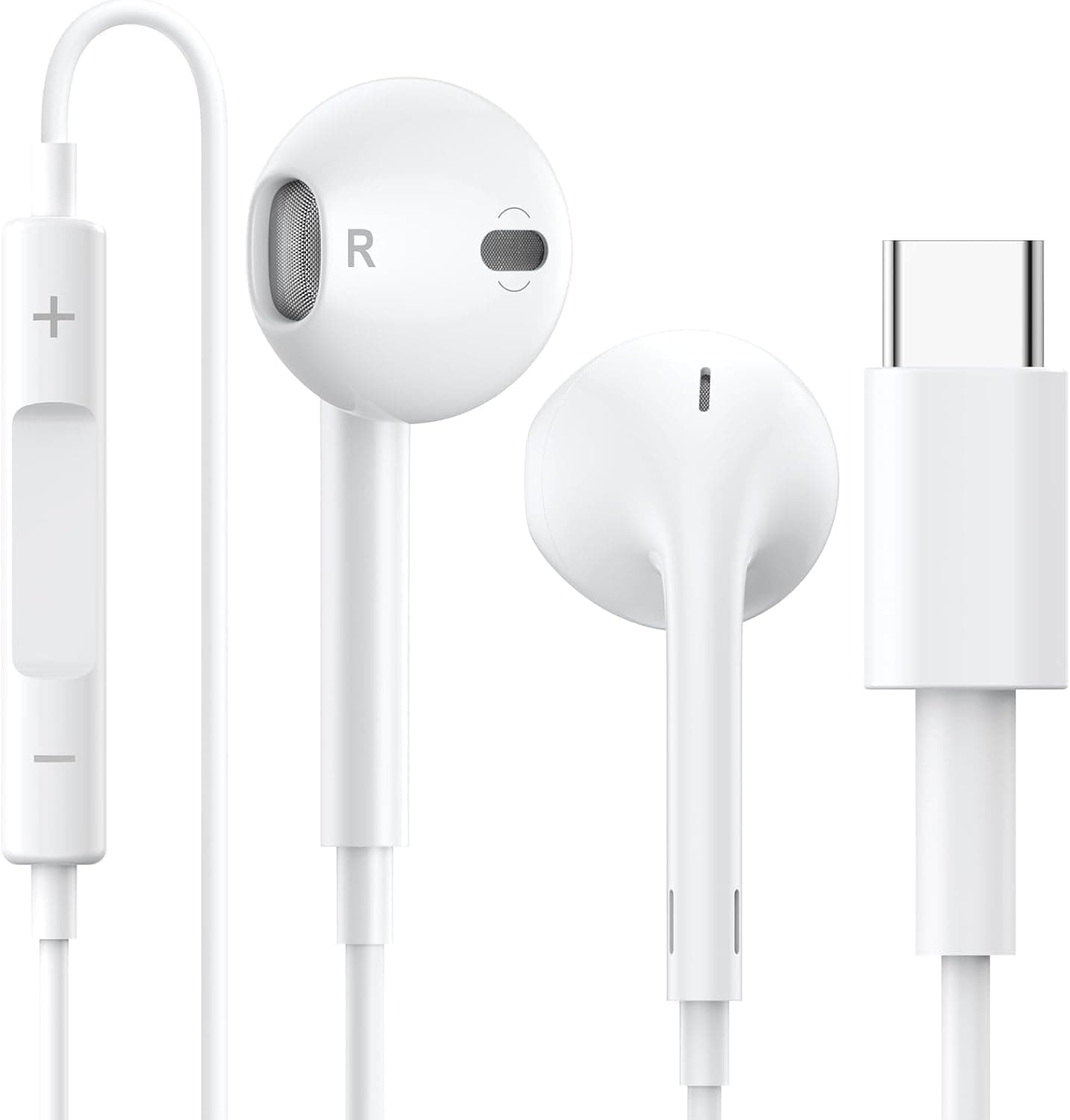 USB Type-C Wired Earphones with Mic & Volume Control, HiFi Stereo Sound, MFi Certified, Compatible with iPhone 16 Pro Max, White