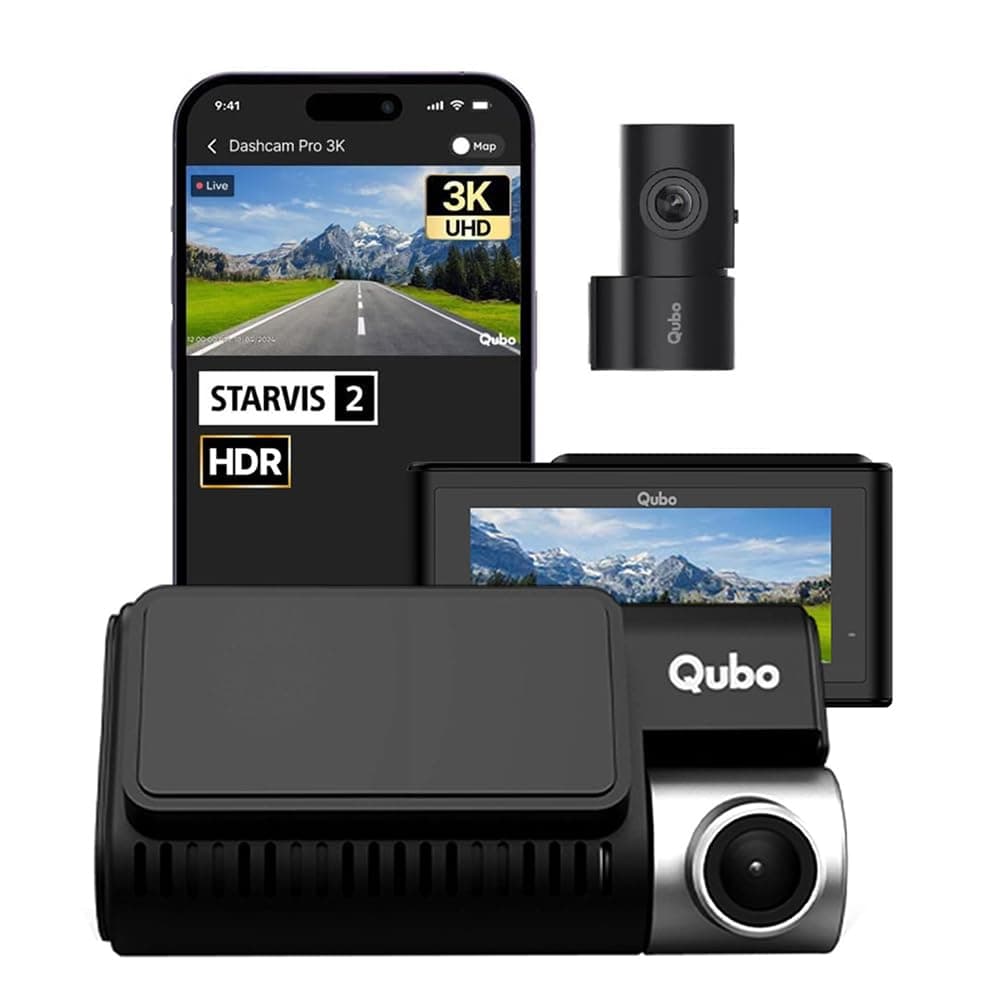 Qubo Car Dash Cam Pro 3K Sony STARVIS 2 IMX675 Sensor Dual Channel from Hero Group (2025 Edition), 3K 5MP Front QHD 2MP Rear FHD, 140 View, 3.2" LCD D...
