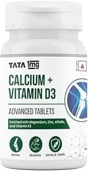 Tata 1mg Calcium + Vitamin D3, Zinc, Magnesium and Alfalfa Tablet Help In Joint Support, Bones Health, Energy Support for Men & Women(Pack of 60 Table...
