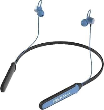 AmazonBasics Bluetooth 5.0 Neckband with Magnetic Earbuds | Up to 30 Hours Playtime | Voice Assistant | Dual Pairing | IPX6 Rated (Blue+Black)