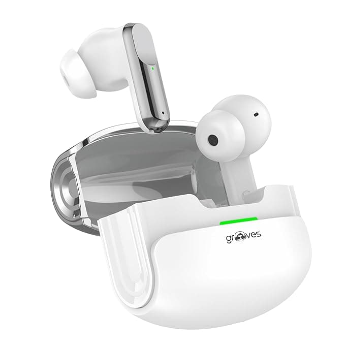 GROOVES Theta100 Pro Ear Buds Wireless, Earphones with mic, Bluetooth 5.4, HD Call, HiFi Sound, Long Battery Life, Voice Control, Comfortable Fit, (White)