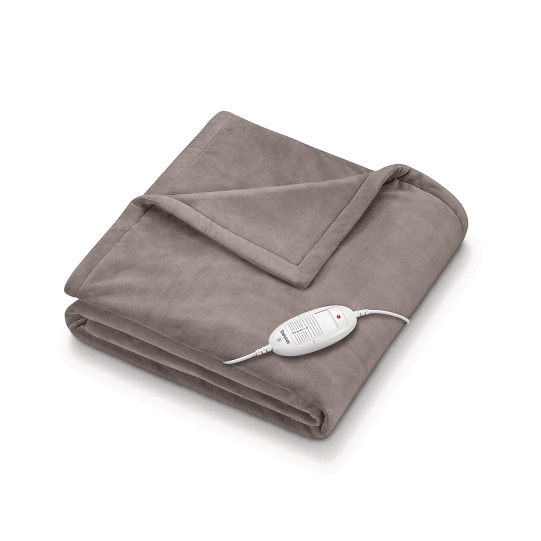 Beurer HD 75 Electric Blanket, Cuddly Heat Blanket with 6 Temperature Levels, Safety System and Automatic Shut-Off, Machine Washable, Taupe