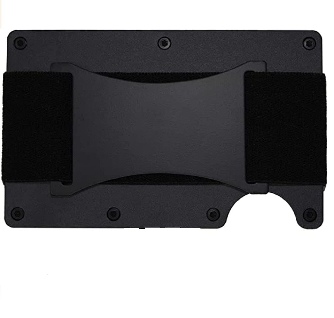 CONTACTS Card Holder Authentic Minimalist Metal RFID Blocking Wallet with Cash Strap Slim Wallet (Black-New)