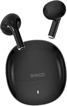 SHKOD Bluetooth 5.3 ENC Noise Reduction 25 Hours Playtime Fast Charging One Touch Control, AirLits7 True Wireless Earbuds. (Crystal Black)