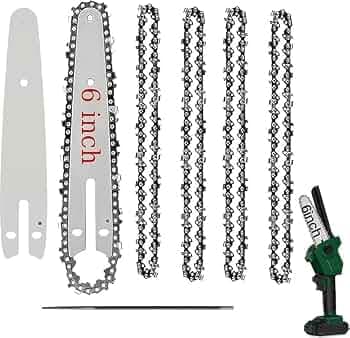 Artnery 5 Pcs 6 Inch Mini Chainsaw Chain With 2 Pcs Replacement Saw Chain Bar Replacement Chains For 6 inch Mini Cordless Electric Portable Battery Po...