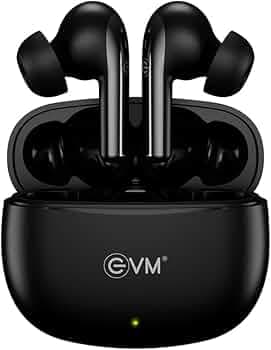 EVM EnZest True Wireless Earbuds - 500mah Case Battery - 8Hours or Playtime - Voice & Touch Assistant - 1 Year Warranty (EVM-TWS-01-Black)