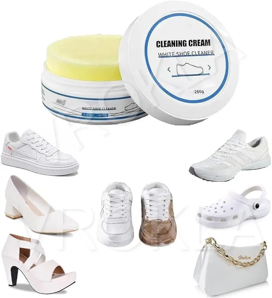 VROKLA White Shoe Cleaner Cream with Sponge Instant Shoe Whitener for White Shoes No-Wash Shoe Cleaning Kit White Sneaker Cleaner White Shoe Polish Sn...