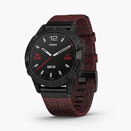 Garmin Fenix 6 Sapphire - Black DLC with Heathered Red Nylon Band , Smartwatch Smart Watches & Accessories