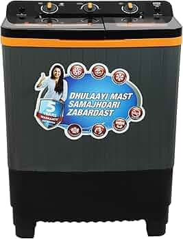 Intex 7.5 KG Semi Automatic Top Loading Washing Machine with Toughened Glass Lid (Modern Design, Dark Black-Grey-Orange, , SA75DBHG)