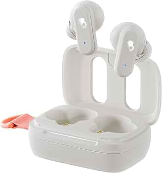Skullcandy Dime 3 in-Ear Wireless Earbuds, 20 Hr Battery, Microphone, Works with iPhone Android and Bluetooth Devices - Bone/Orange Glow