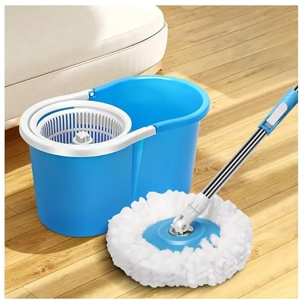TEKCOOL Premium Spin Mop with Big Wheels and Heavy Wringer | 360 Flexible Mop Bucket System for Floor Cleaning with 2 Microfiber Refills (Blue),