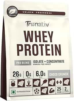 Trunativ Pro Blend Whey Protein | Choco Crunch | 26g Protein & 6g BCAA per Serving | Grass-Fed Isolate & Concentrate| Lab Tested for Purity & Accuracy...